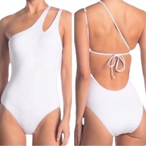 BECCA Asymmetric One Shoulder One Piece White Size Small